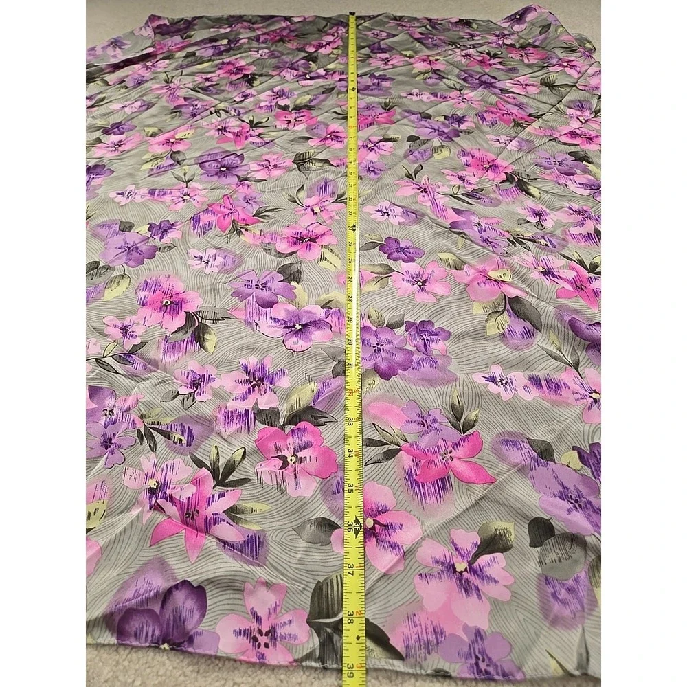 Silk Chiffon Scarf Floral Rolled Green Lavender Pink‎ 39